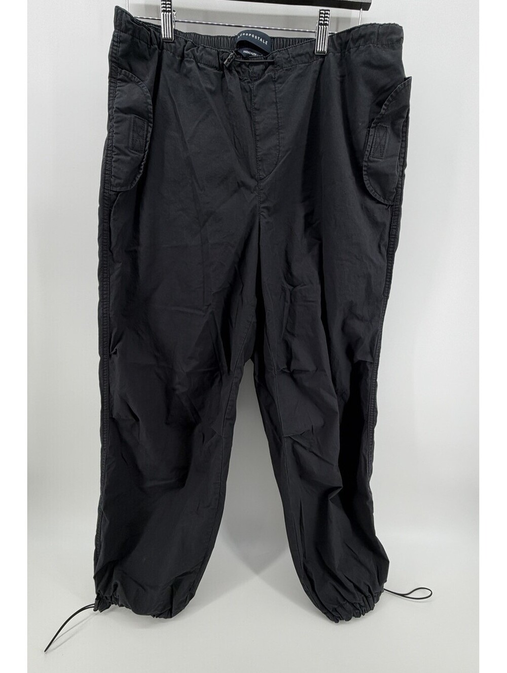 Aeropostale Parachute Pants Womens M Black Cargo Y2K Drawstring Hem 100% Cotton